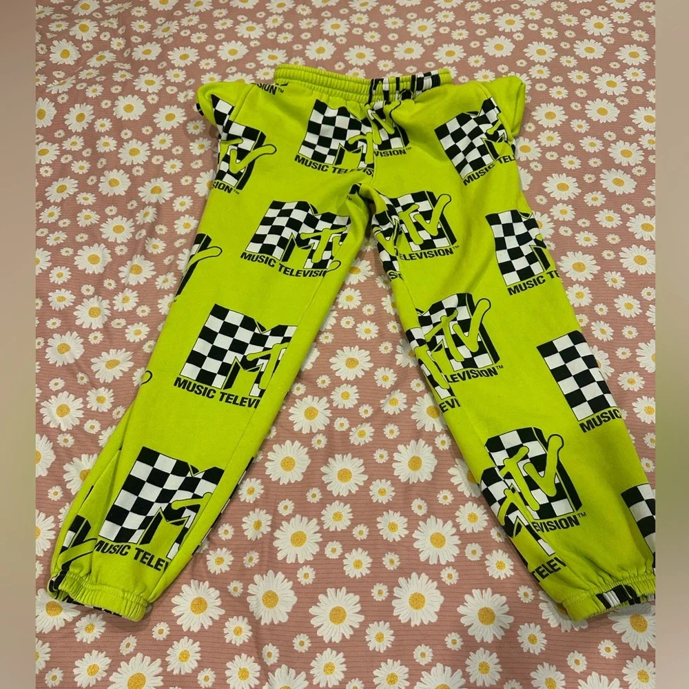 Dumbgood MTV Neon Green Checkered sweatpants - Picture 3 of 12